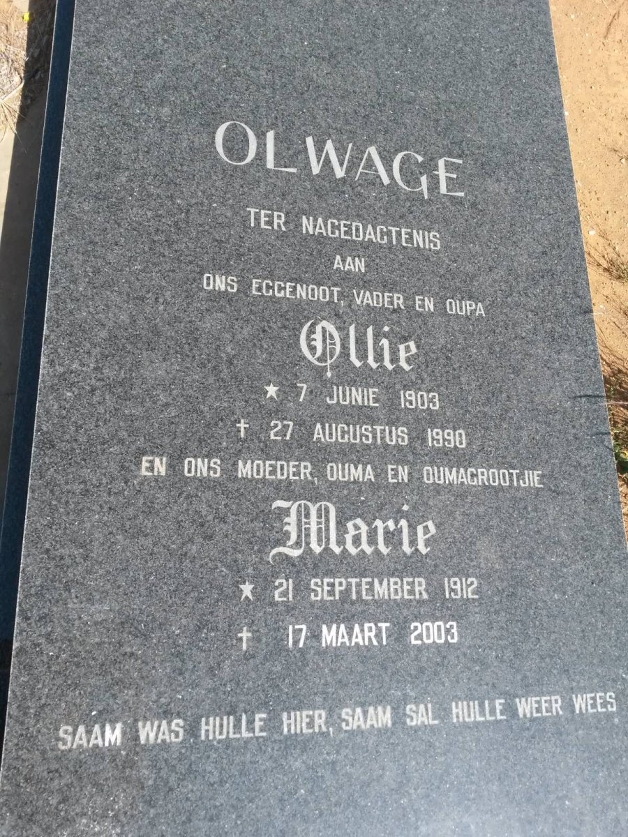 OLWAGE Ollie 1903-1990 &amp; Marie 1912-2003