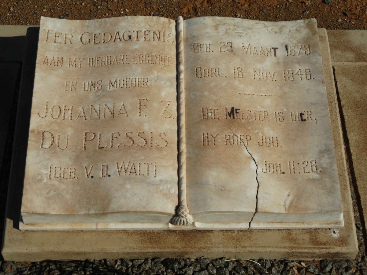 PLESSIS Johanna F.Z., du nee V.D. WALT 1879-1946