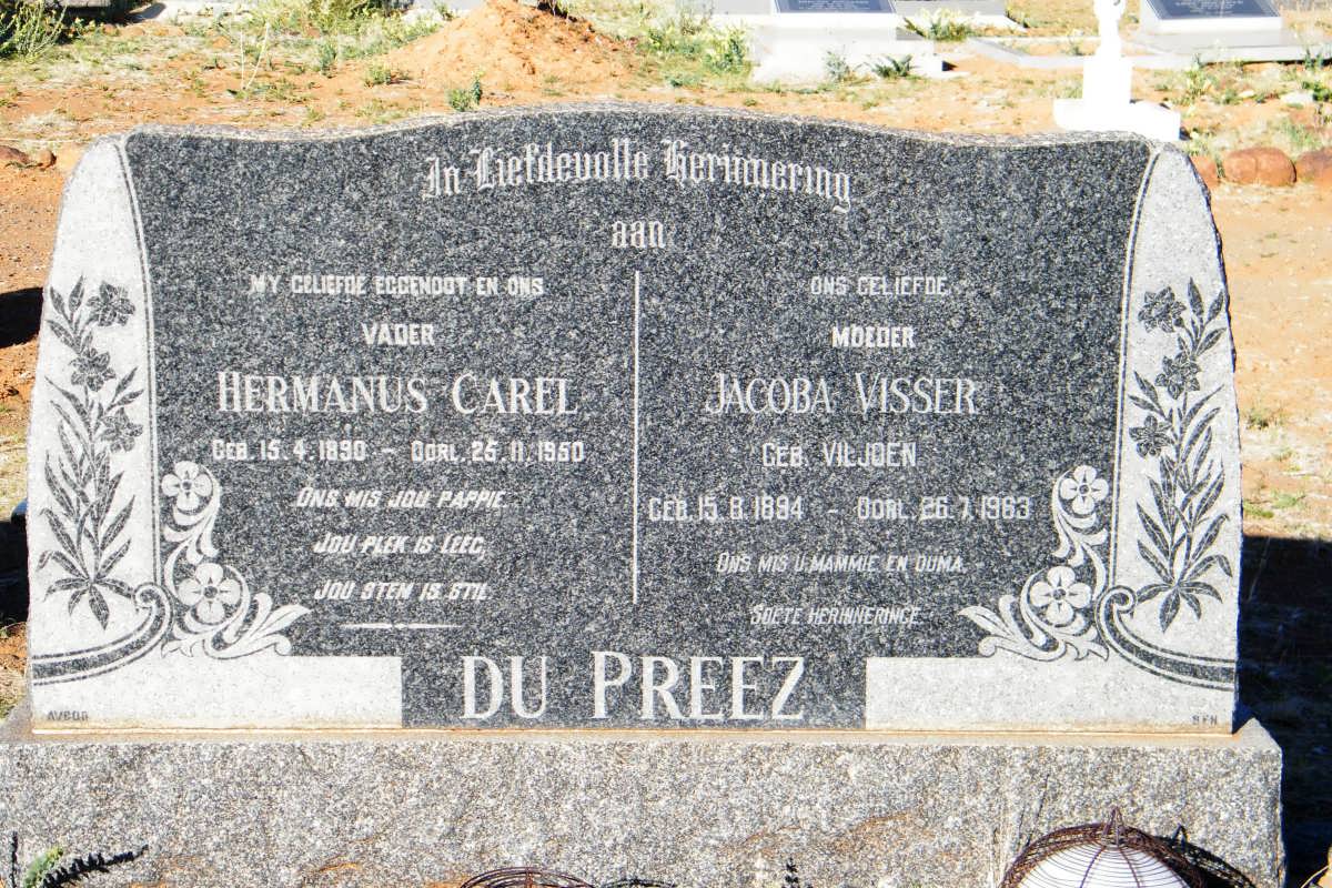 PREEZ Hermanus Carel, du 1890-1950 &amp; Jacoba Visser VILJOEN 1894-1983