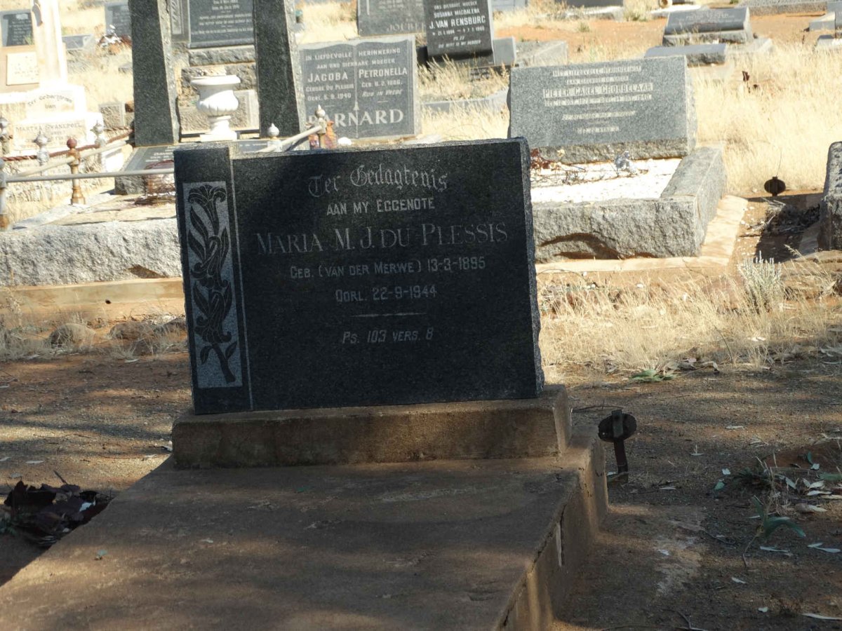 PLESSIS Maria M.J., du nee VAN DER MERWE 1895-1944