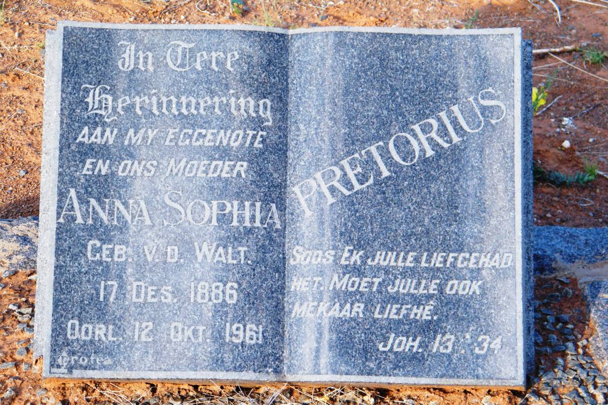 PRETORIUS Anna Sophia nee V.D. WALT 1886-1961