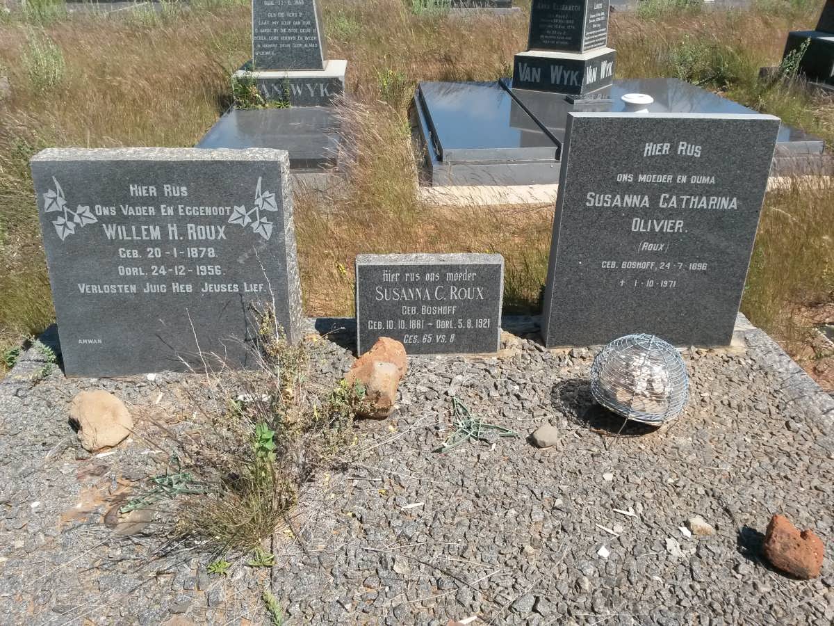 ROUX Willem H. 1878-1956 &amp; Susanna C. BOSHOFF 1881-1921 :: OLIVIER Susanna Catharina formerly ROUX nee BOSHOFF 1896-1971