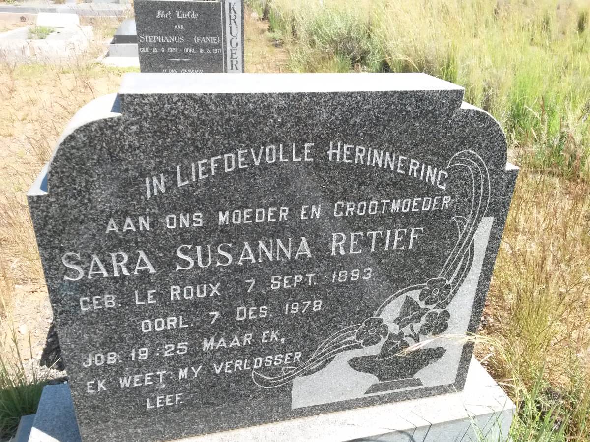 RETIEF Sara Susanna nee LE ROUX 1893-1979