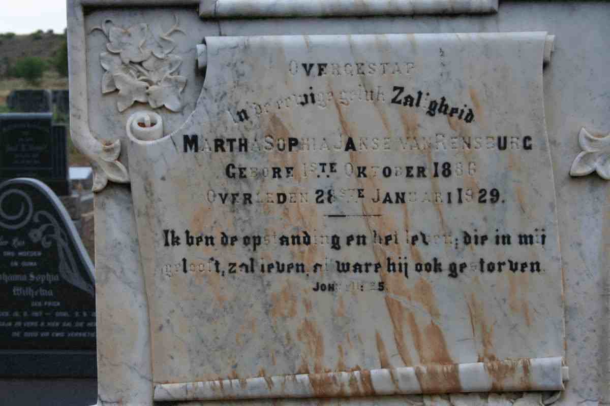 RENSBURG Martha Sophia, Janse van 1886-1929