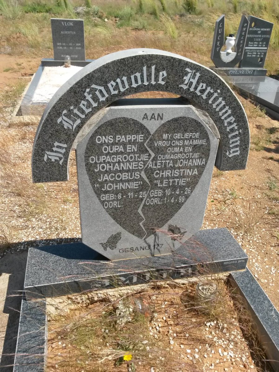 SMITH Johannes Jacobus 1925- &amp; Aletta Johanna Christina 1926-1999