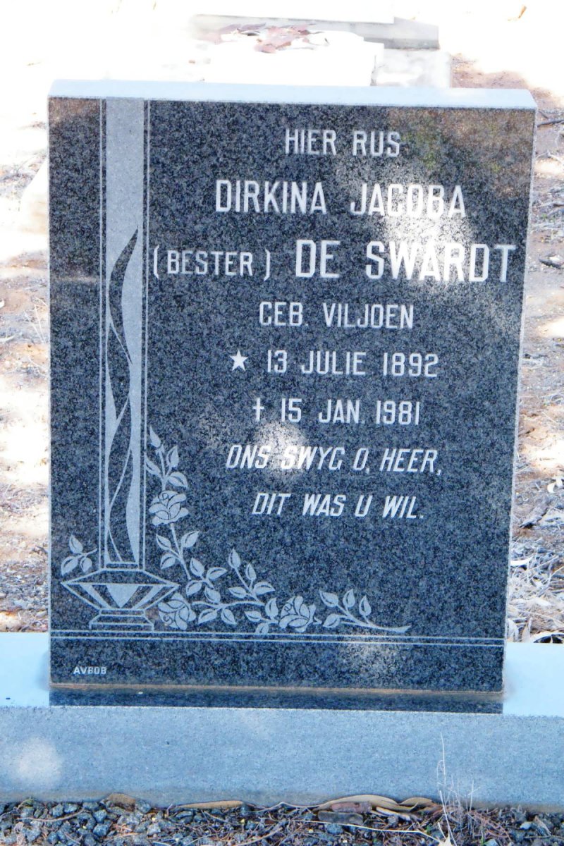 SWARDT Dirkina Jacoba, de voorheen BESTER nee VILJOEN 1892-1981