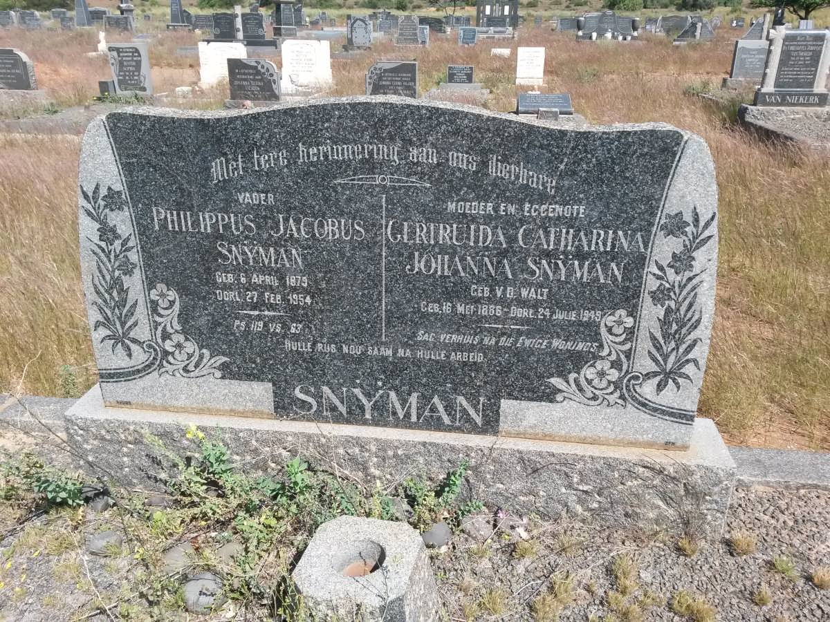 SNYMAN Philippus Jacobus 1879-1954 &amp; Gertruida Catharina Johanna V.D. WALT 1886-1949