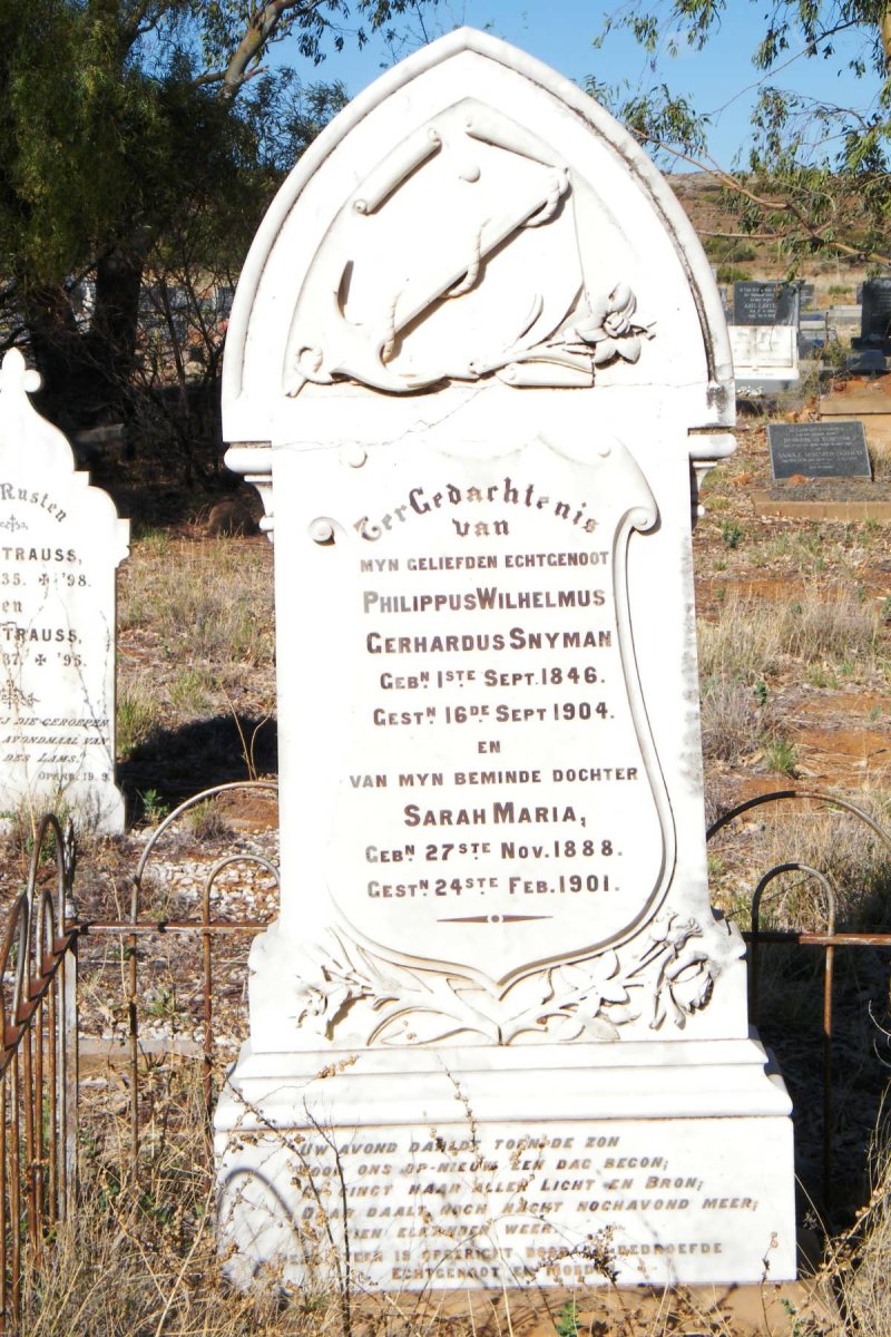 SNYMAN Philippus Wilhelmus Gerhardus 1846-1904 &amp; Sarah Maria 1888-1901