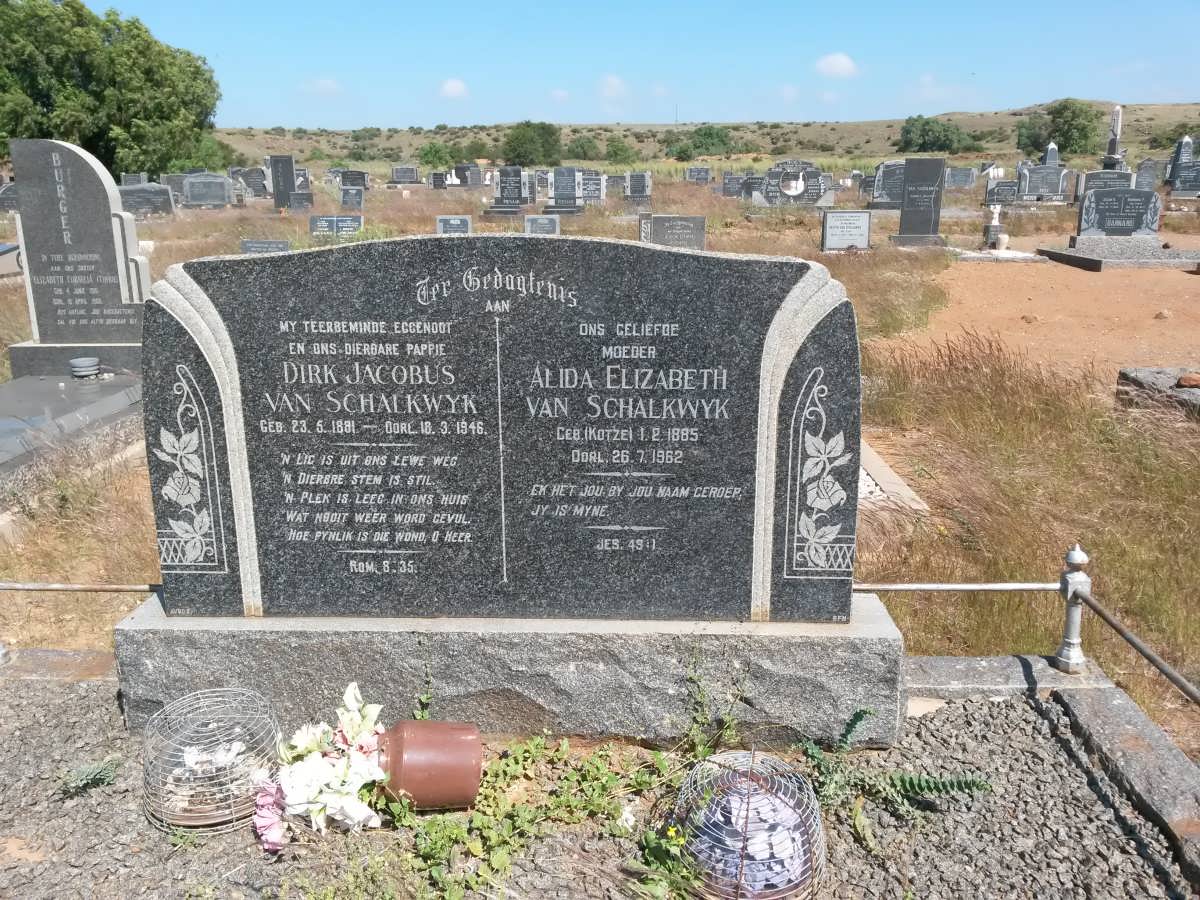 SCHALKWYK Dirk Jacobus, van 1881-1946 &amp; Alida Elizabeth KOTZE 1885-1962