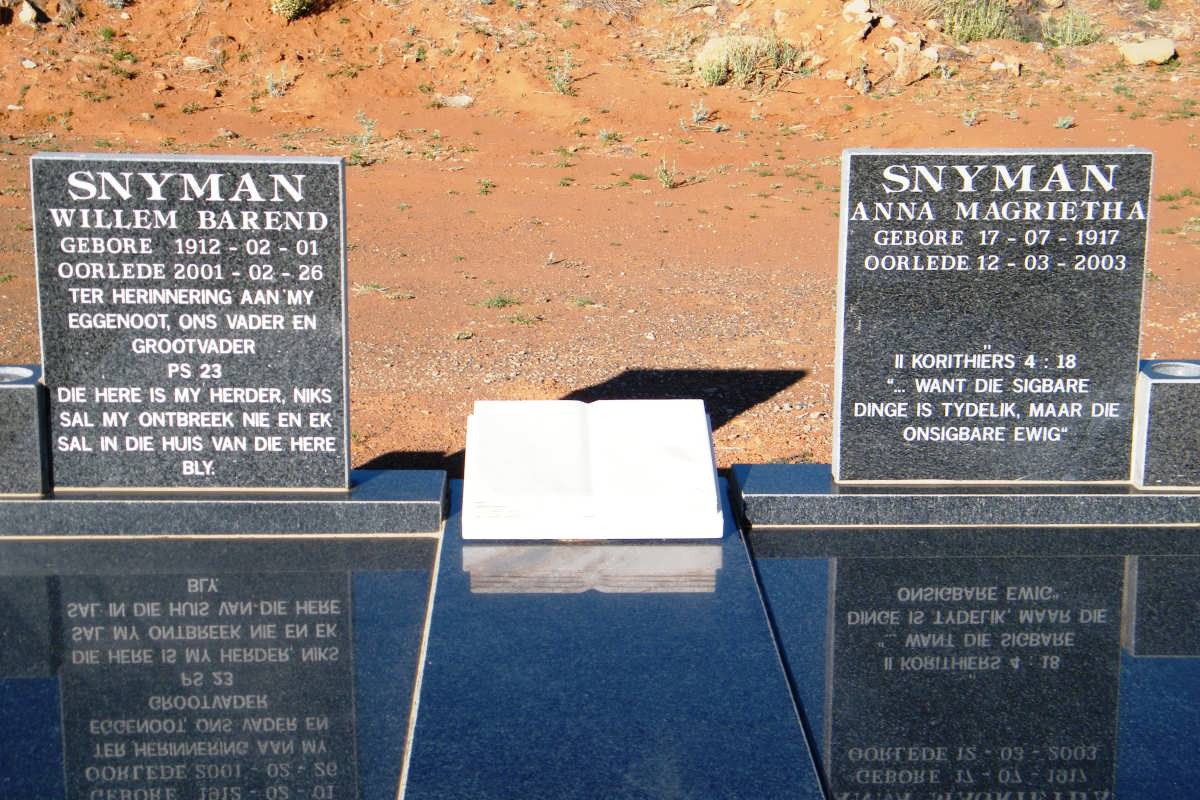 SNYMAN Willem Barend 1912-2001 &amp; Anna Magrietha 1917-2003