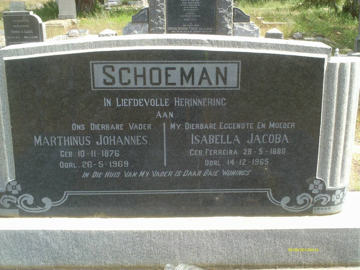 SCHOEMAN Marthinus Johannes 1876-1969 &amp; Isabella Jacoba FERREIRA 1880-1965