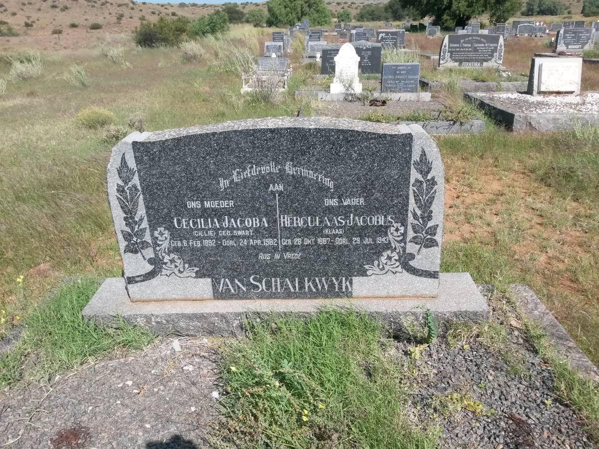 SCHALKWYK Herculaas Jacobus, van 1887-1943 &amp; Cecilia Jacoba formerly CILLIE nee SWART 1892-1982