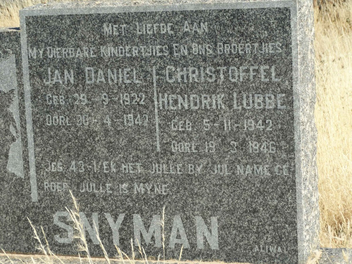 SNYMAN Jan Daniel 1922-1942 :: SNYMAN Christoffel Hendrik Lubbe 1942-1946