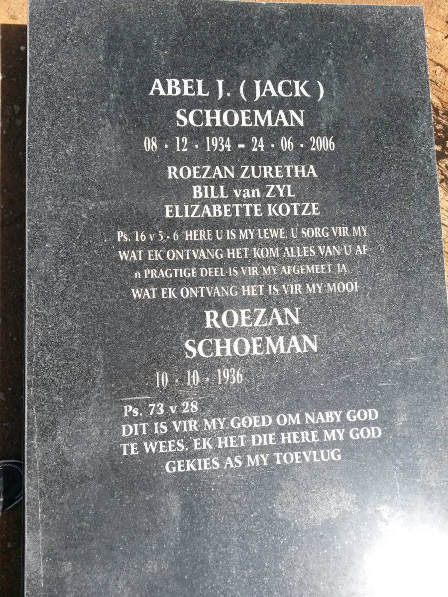 SCHOEMAN Abel J. 1934-2006 &amp; Roezan 1936-