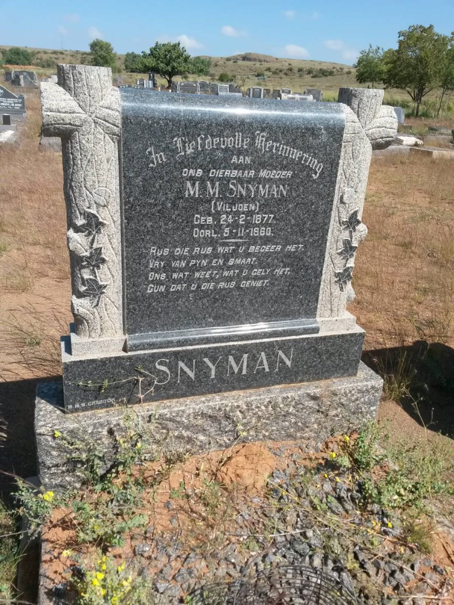 SNYMAN M.M. nee VILJOEN 1877-1960