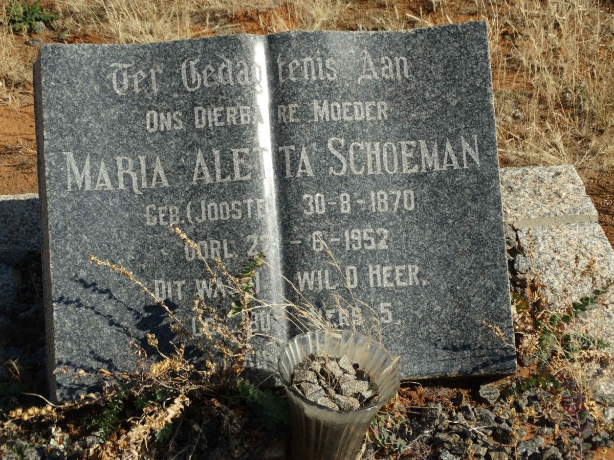 SCHOEMAN Maria Aletta nee JOOSTE 1870-1952