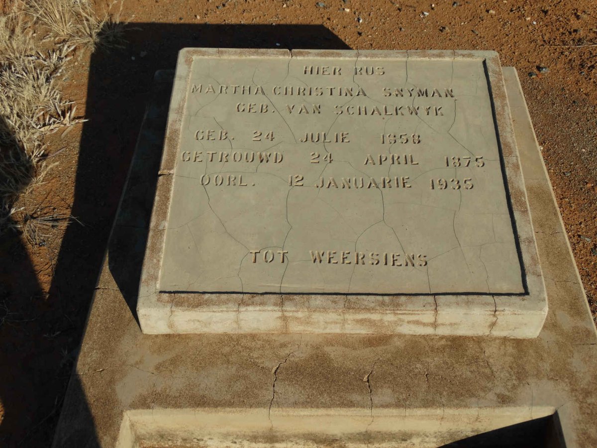 SNYMAN Martha Christina nee VAN SCHALKWYK 1858-1935