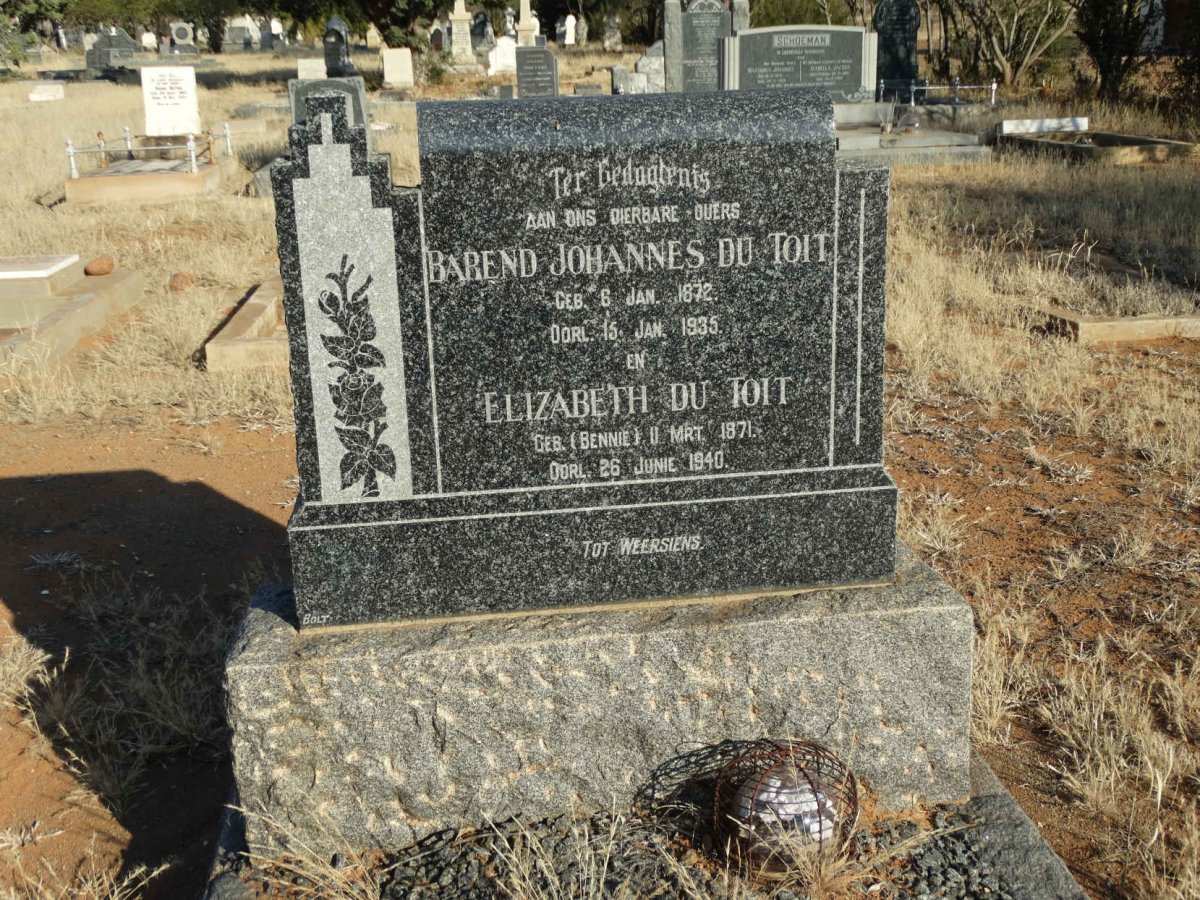 TOIT Barend Johannes, du 1872-1935 &amp; Elizabeth BENNIE 1871-1940