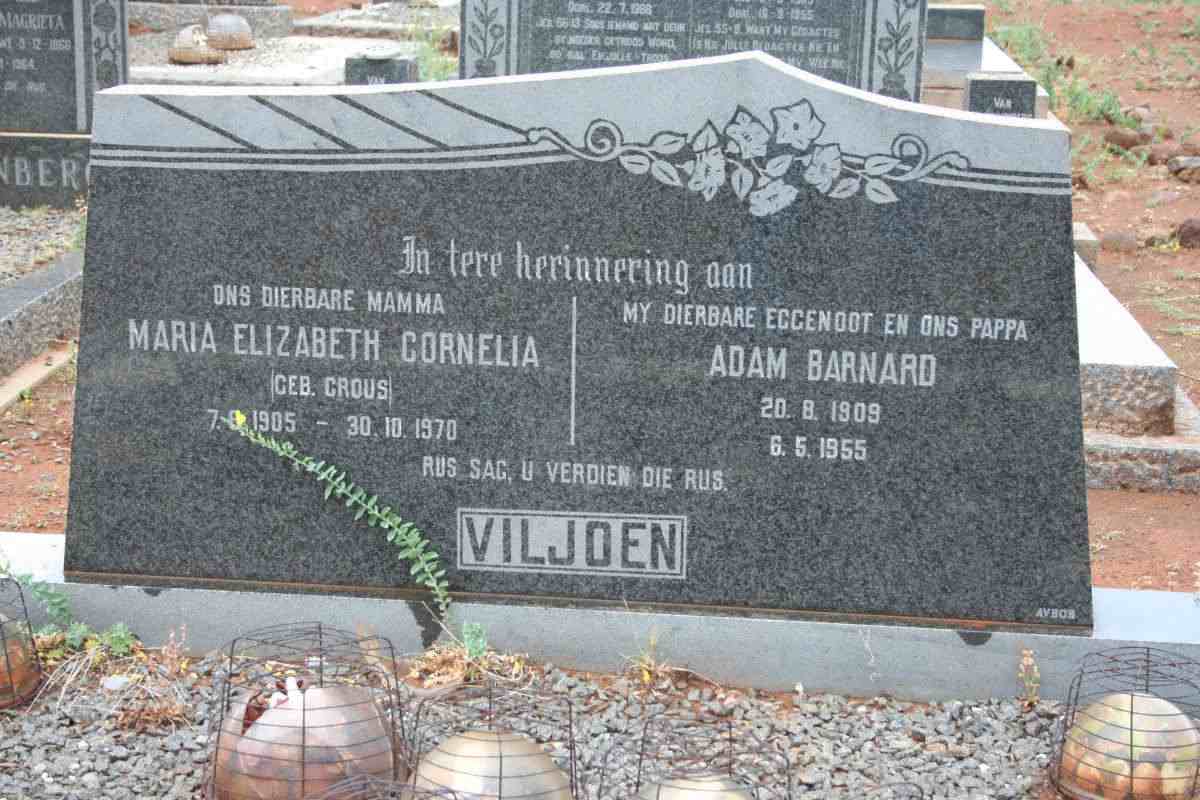 VILJOEN Adam Barnard 1909-1955 &amp; Maria Elizabeth Cornelia CROUS 1905-1970