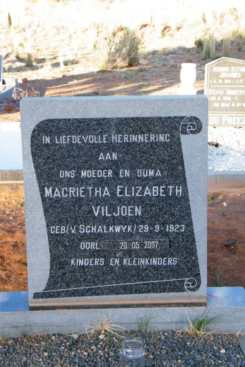 VILJOEN Magrietha Elizabeth nee VAN SCHALKWYK 1923-2007