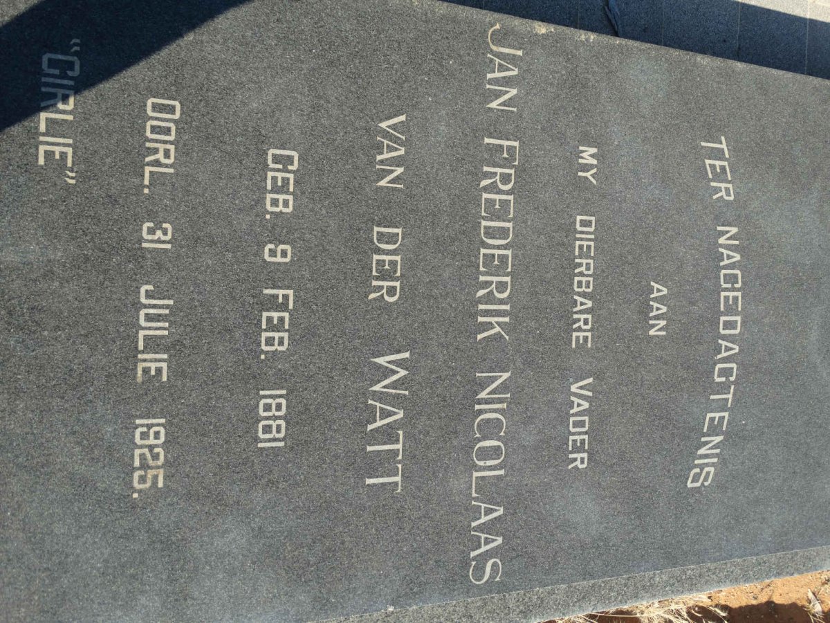 WATT Jan Frederik Nicolaas, van der 1881-1925
