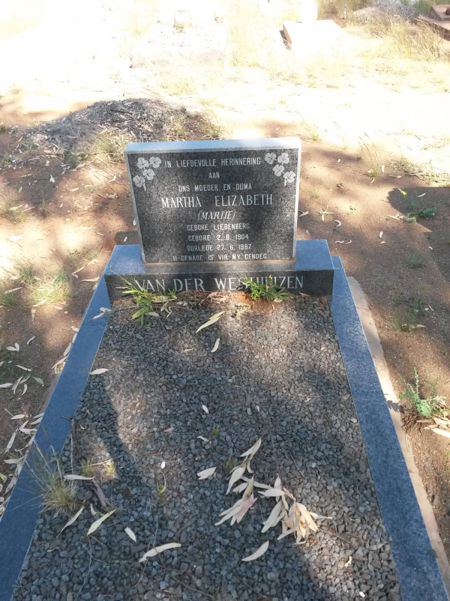 WESTHUIZEN Martha Elizabeth, van der nee LIEBENBERG 1904-1987