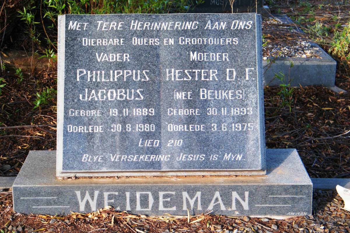 WEIDEMAN Philippus Jacobus 1889-1980 &amp; Hester D.F. BEUKES 1893-1975