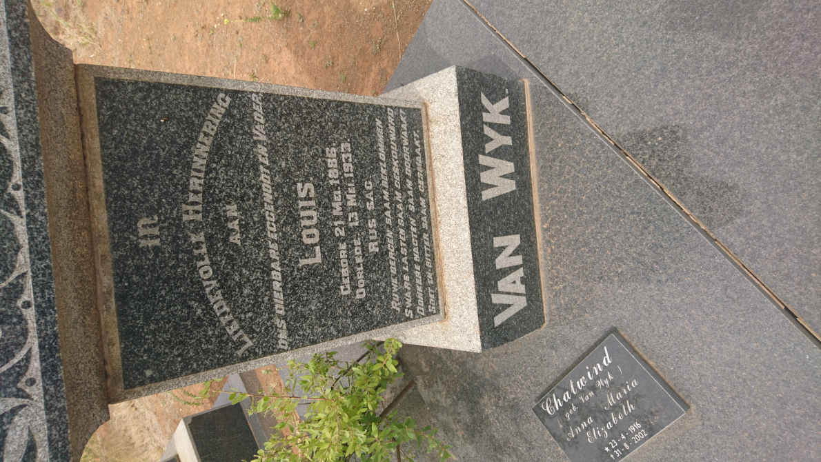 WYK Louis, van 1886-1933 &amp; Anna Elizabeth LE ROUX 1892-1974 :: CHATWIND Anna Maria Elizabeth nee VAN WYK 1916-2002