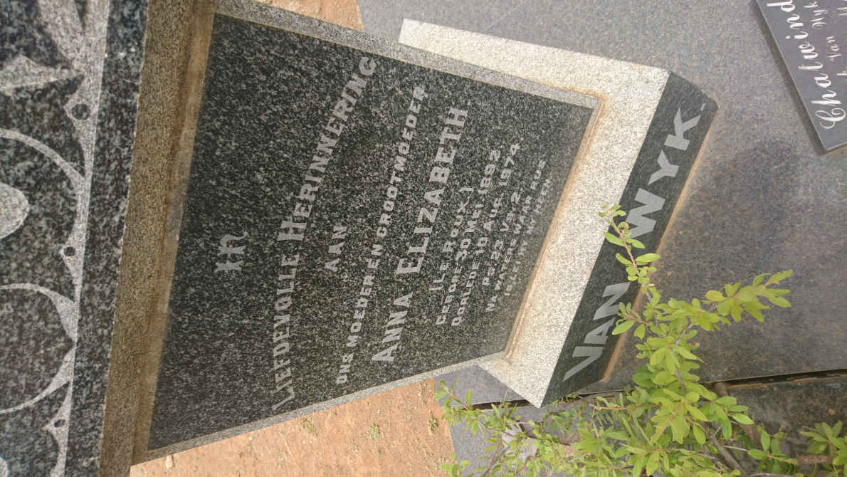 WYK Louis, van 1886-1933 &amp; Anna Elizabeth LE ROUX 1892-1974 :: CHATWIND Anna Maria Elizabeth nee VAN WYK 1916-2002