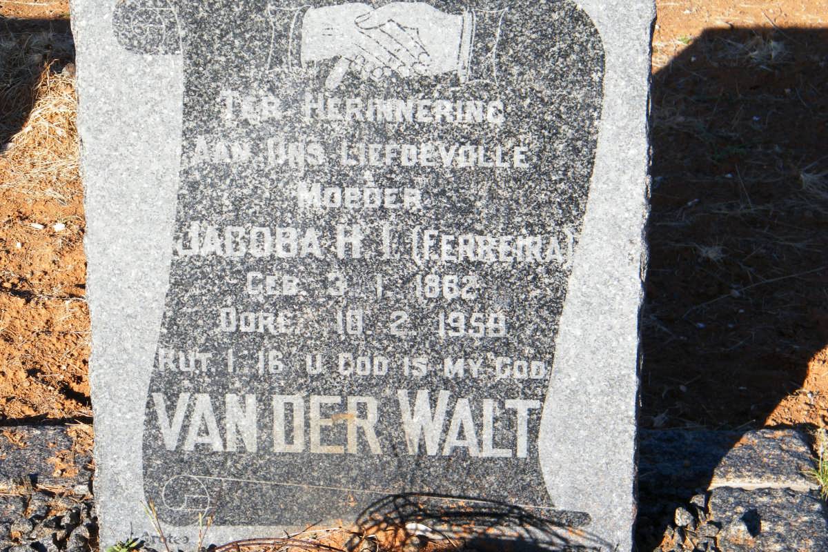 WALT Jacoba H.I., van der nee FERREIRA 1862-1958