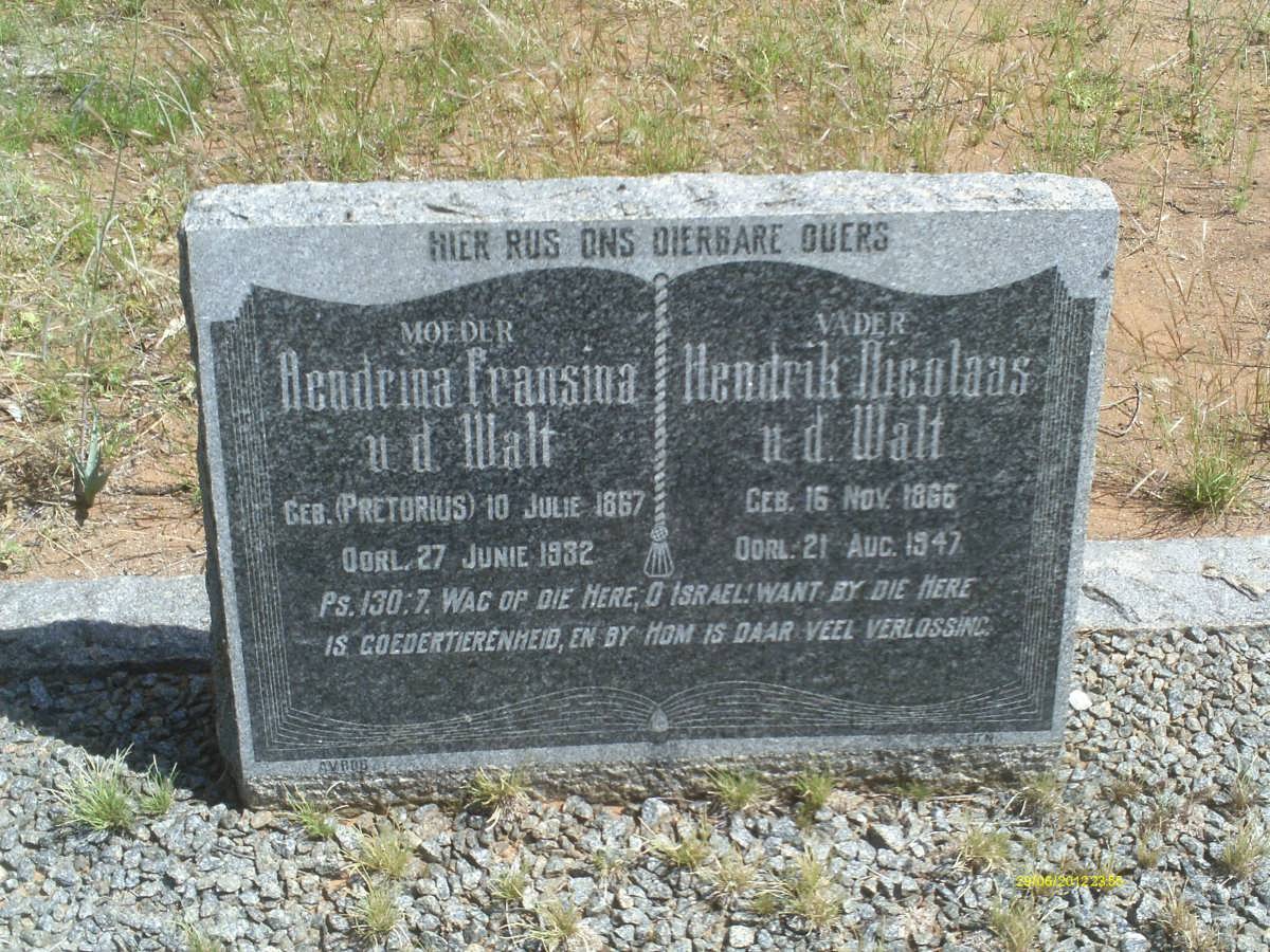 WALT Hendrik Nicolaas, v.d. 1866-1947 &amp; Hendrina Fransina PRETORIUS 1867-1932
