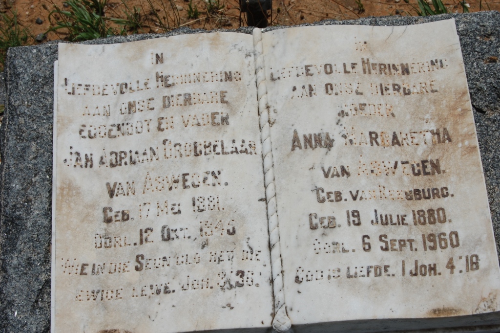 ASWEGEN Jan Adriaan Grobbelaar, van 1881-1945 &amp; Anna Margaretha VAN RENSBURG 1880-1960
