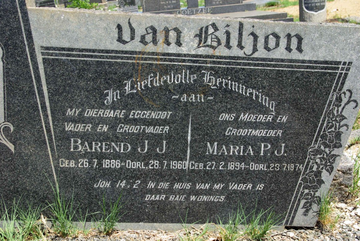 BILJON Barend J.J., van 1886-1960 &amp; Maria P.J. 1894-1974