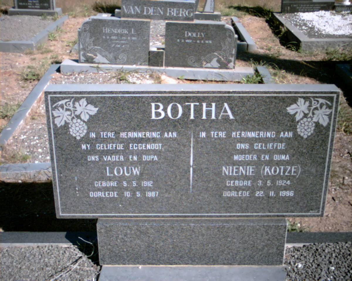 BOTHA Louw 1912-1987 &amp; Nienie KOTZE 1924-1996