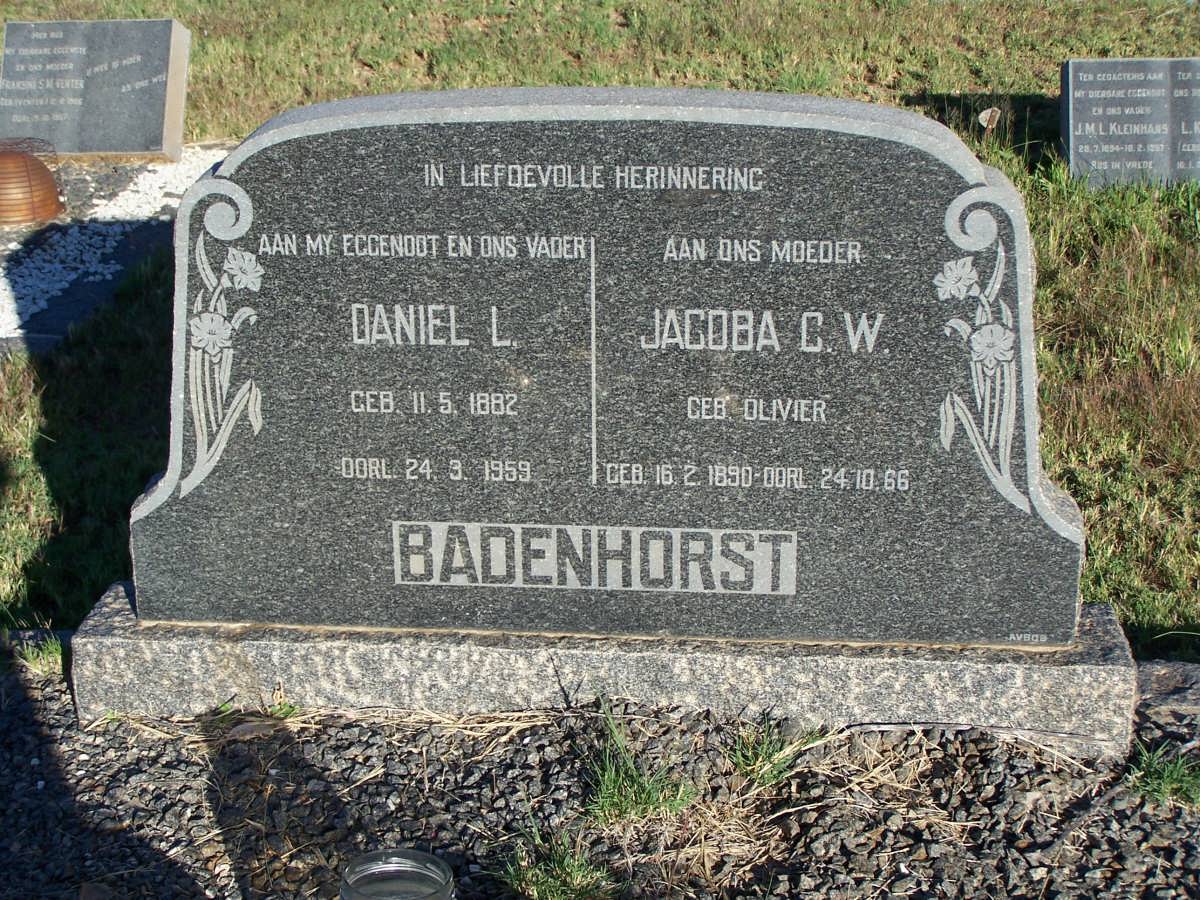 BADENHORST Daniel L. 1882-1959 &amp; Jacoba C.W. OLIVIER 1890-1966
