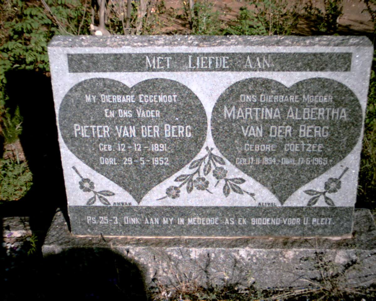 BERG Pieter, van der 1891-1952 &amp; Martina Albertha COETZEE 1894-1965