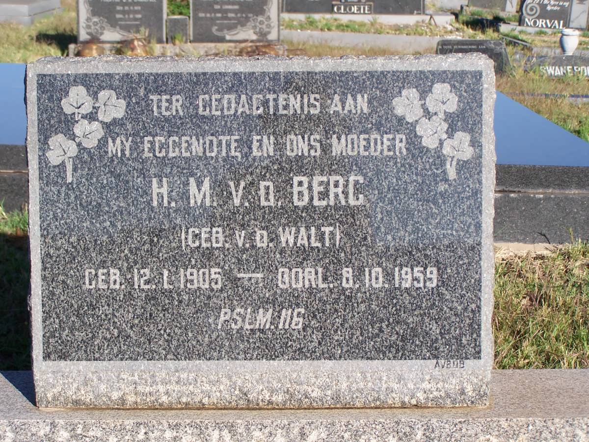 BERG H.M., v.d nee V.D. WALT 1905-1959