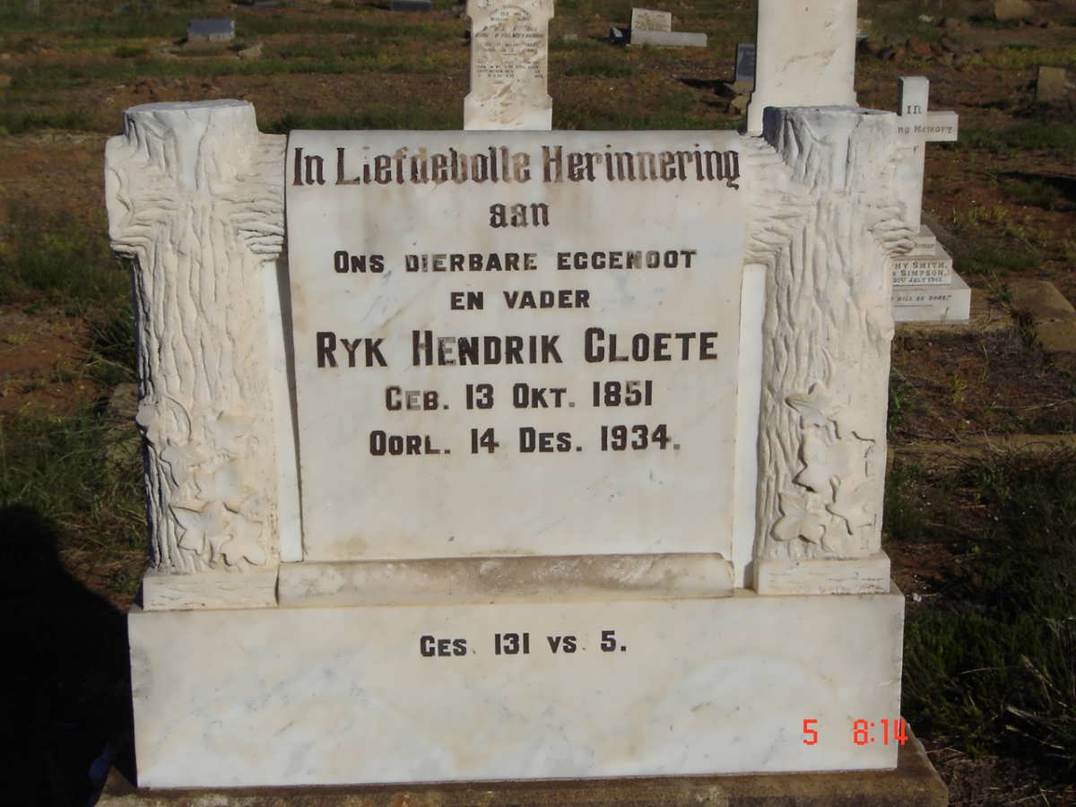 CLOETE Ryk Hendrik 1851-1934