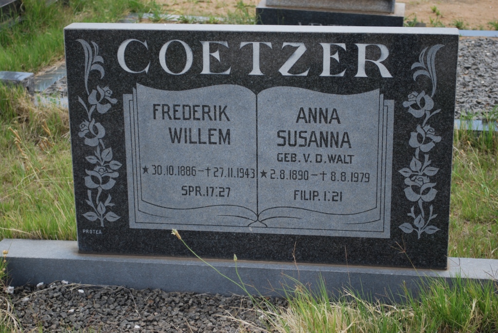 COETZER Frederik Willem 1886-1943 &amp; Anna Susanna V.D. WALT 1890-1979