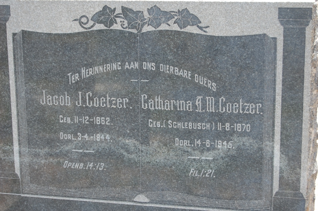 COETZER Jacob J. 1862-1944 &amp; Catharina A.M. SCHLEBUSCH  1870-1945