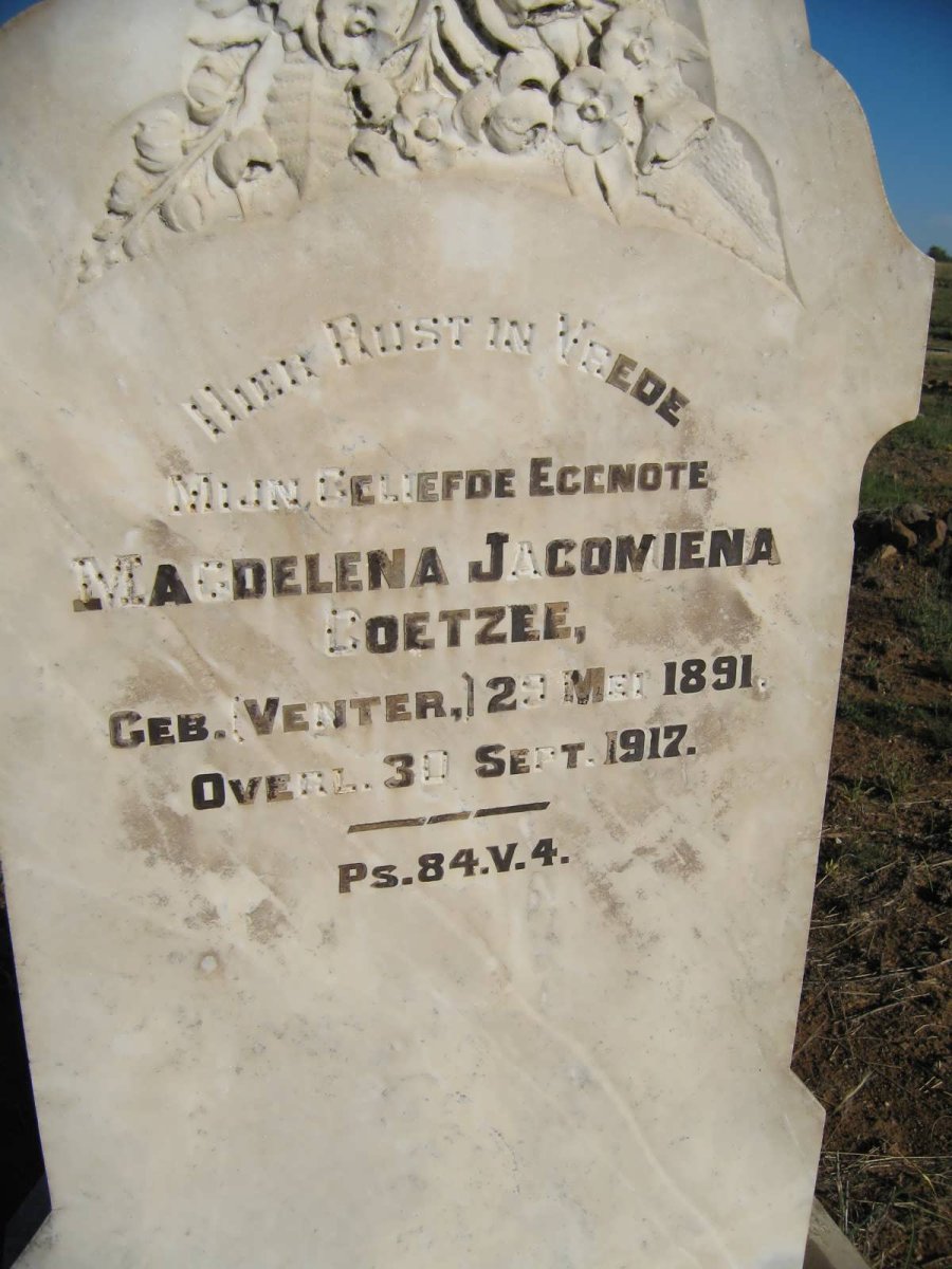 COETZEE Magdelena Jacomiena nee VENTER 1891-1917