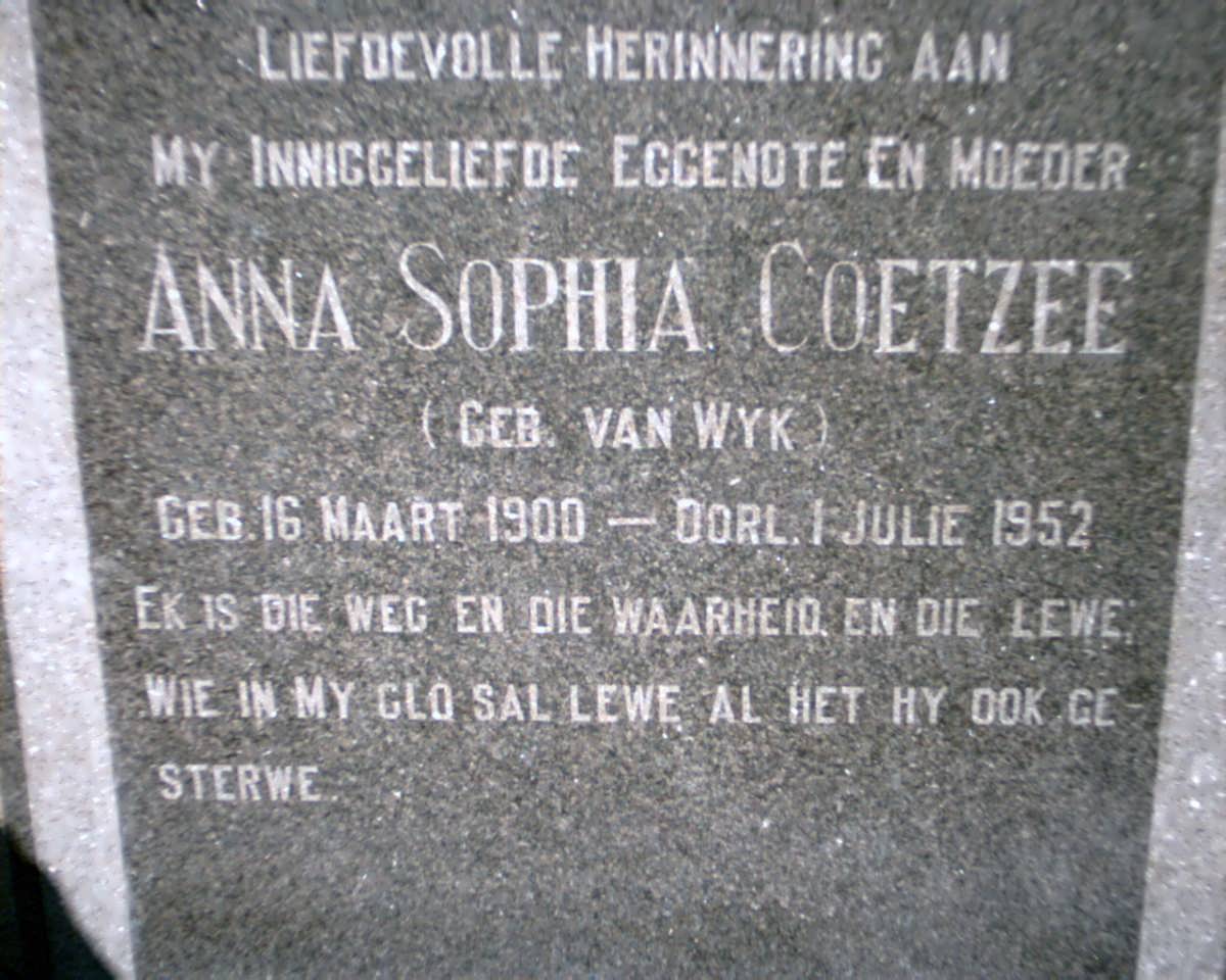 COETZEE Anna Sophia nee VAN WYK 1900-1952