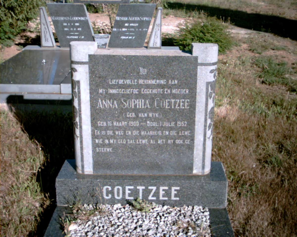 COETZEE Anna Sophia nee VAN WYK 1900-1952