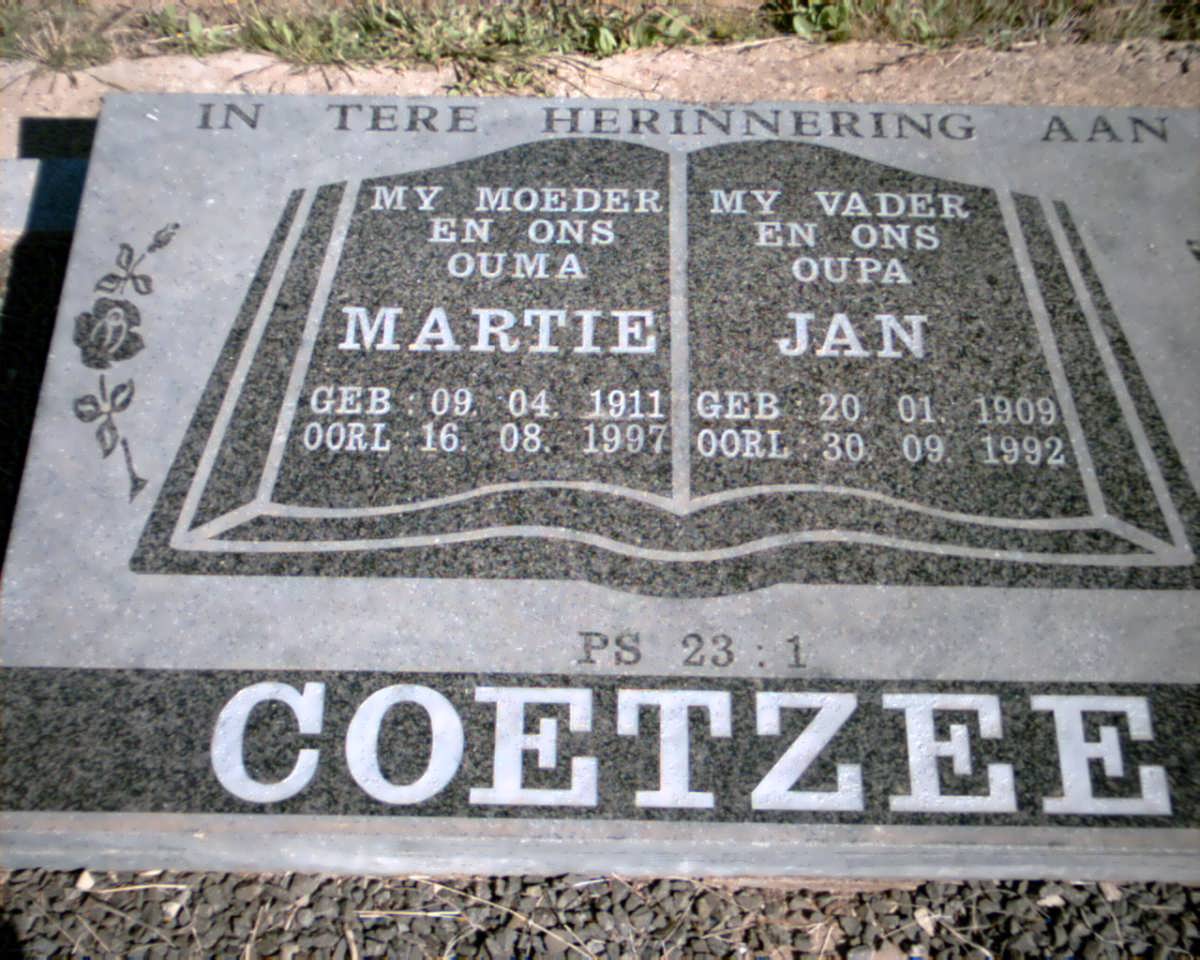 COETZER Jan 1909-1992 &amp; Martie 1911-1997
