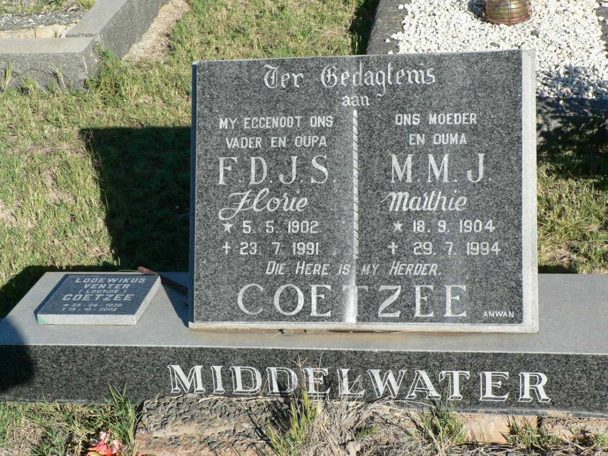 COETZEE F.D.J.S. 1902-1991 &amp; M.M.J. 1904-1994 :: COETZEE Lodewikus Venter 1930-2002