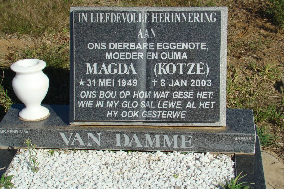 DAMME Magda, van geb KOTZÉ 1949-2003