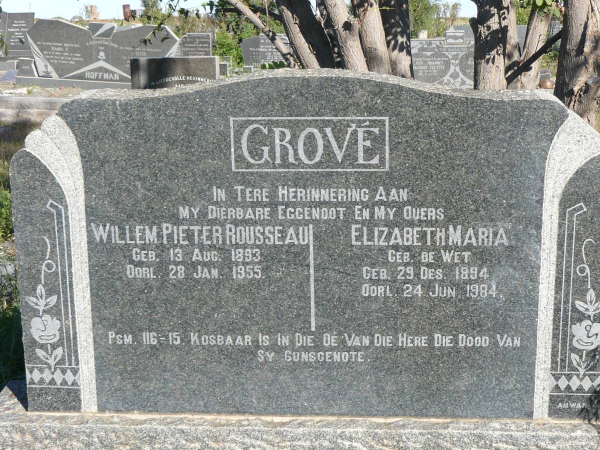 GROVÉ Willem Pieter Rousseau 1893-1955 &amp; Elizabeth Maria DE WET 1894-1984