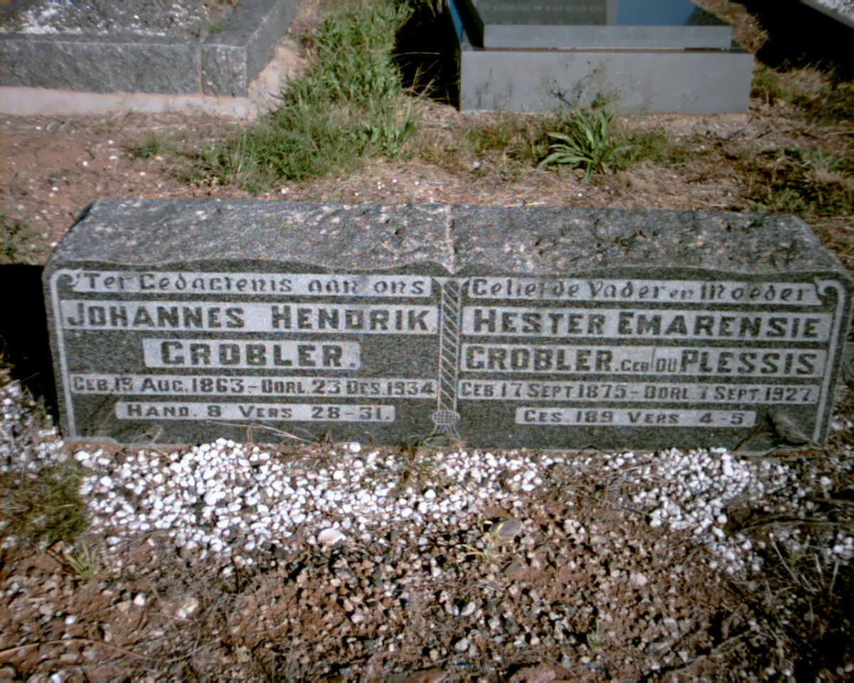 GROBLER Johannes Hendrik 1863-1934 &amp; Hester Emarensie DU PLESSIS 1875-1927