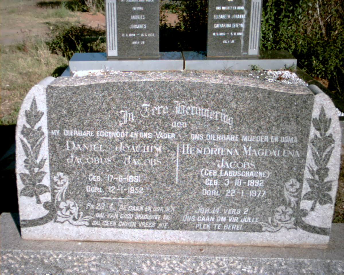 JACOBS Daniel Joachim Jacobus 1891-1952 &amp; Hendriena Magdalena LABUSCHAGNE 1892-1977