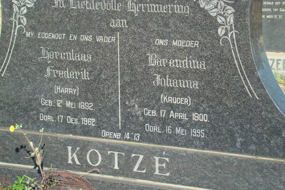 KOTZÉ Herculaas Frederik 1892-1962 &amp; Barendina Johanna KRUGER 1900-1995